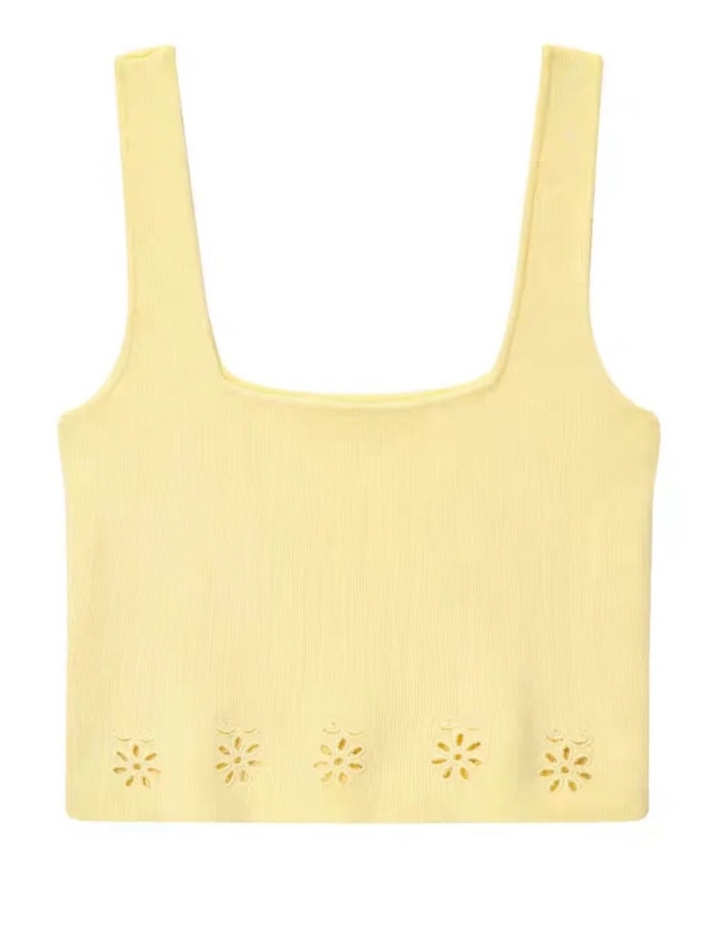 NWOT Zara Butter Yellow Square Neck Top with Floral Cutouts